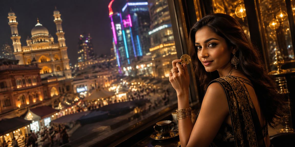 Bright neon sign showing VIP bonus in Indian casino setting